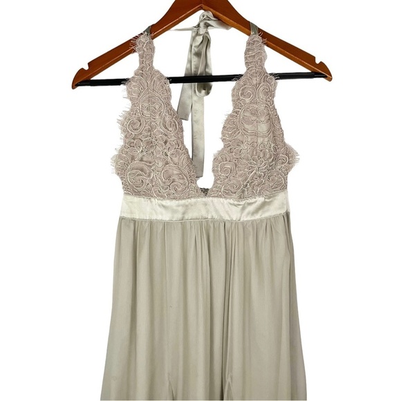 INGMA MELERO Silk Crepe Halter Lace Evening Maxi Gown - Picture 10 of 16